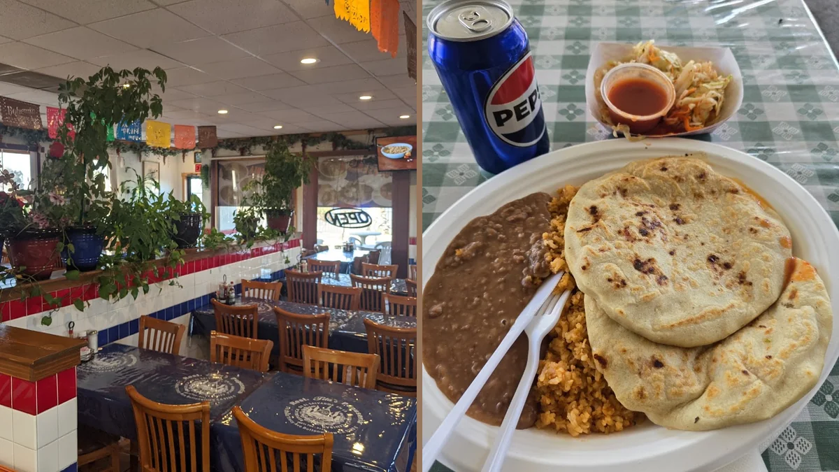 Pupusas and tacos served in a relaxed setting.